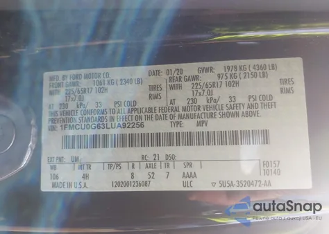 2020 Ford Escape Se из США, поврежденный, VIN 1FMCU0G63LUA92256